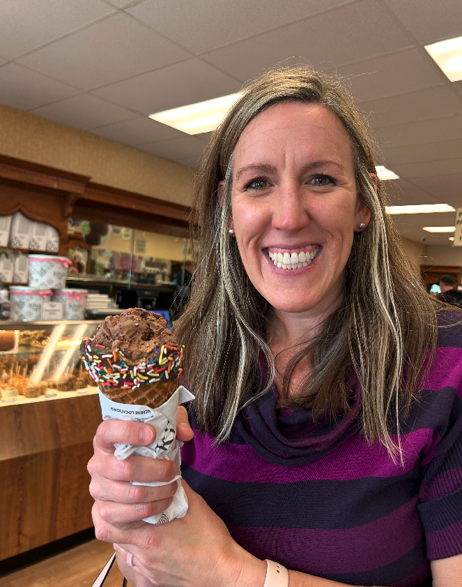 Julie holding an ice cream cone